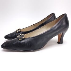 Vintage Bally VANESSA‎ Black Leather Pointed-Toe Heels Size 10 Italy